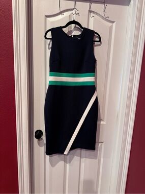 Tommy Hilfiger Navy Midi Dress with Green and White Bands